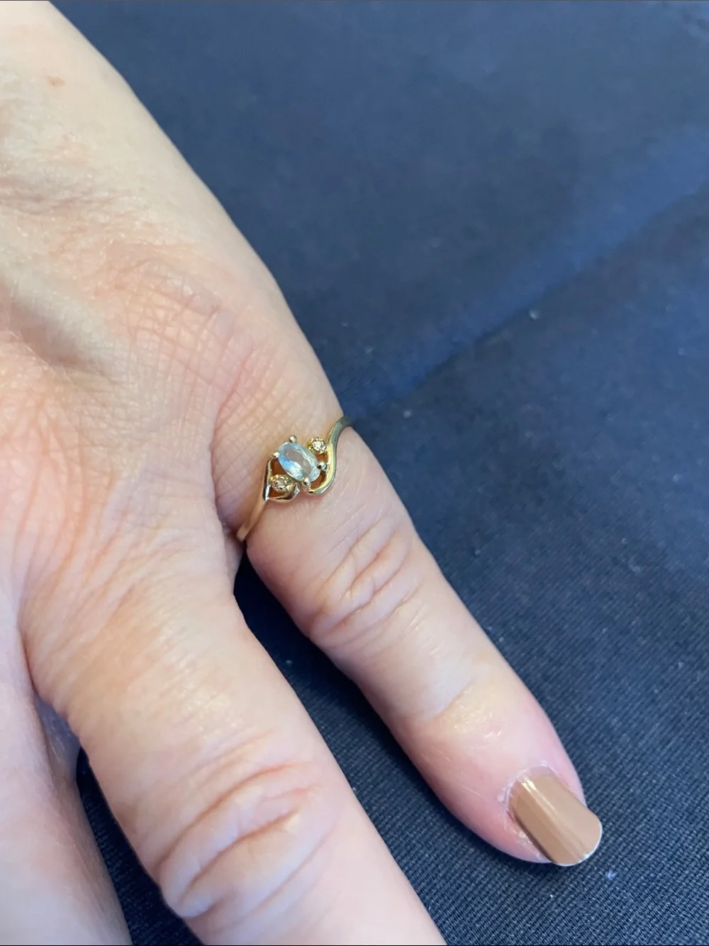 14KP Gold Ring with Marquise Blue Topaz Stone + 2 Diamond Accent Chips - Picture 1 of 3